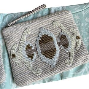 America & Beyond Beaded Wristlet & Pouch Set Light Tan